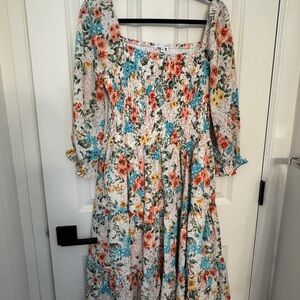 Baltic Born Cream Orange Sundress with Bishop Sleeves